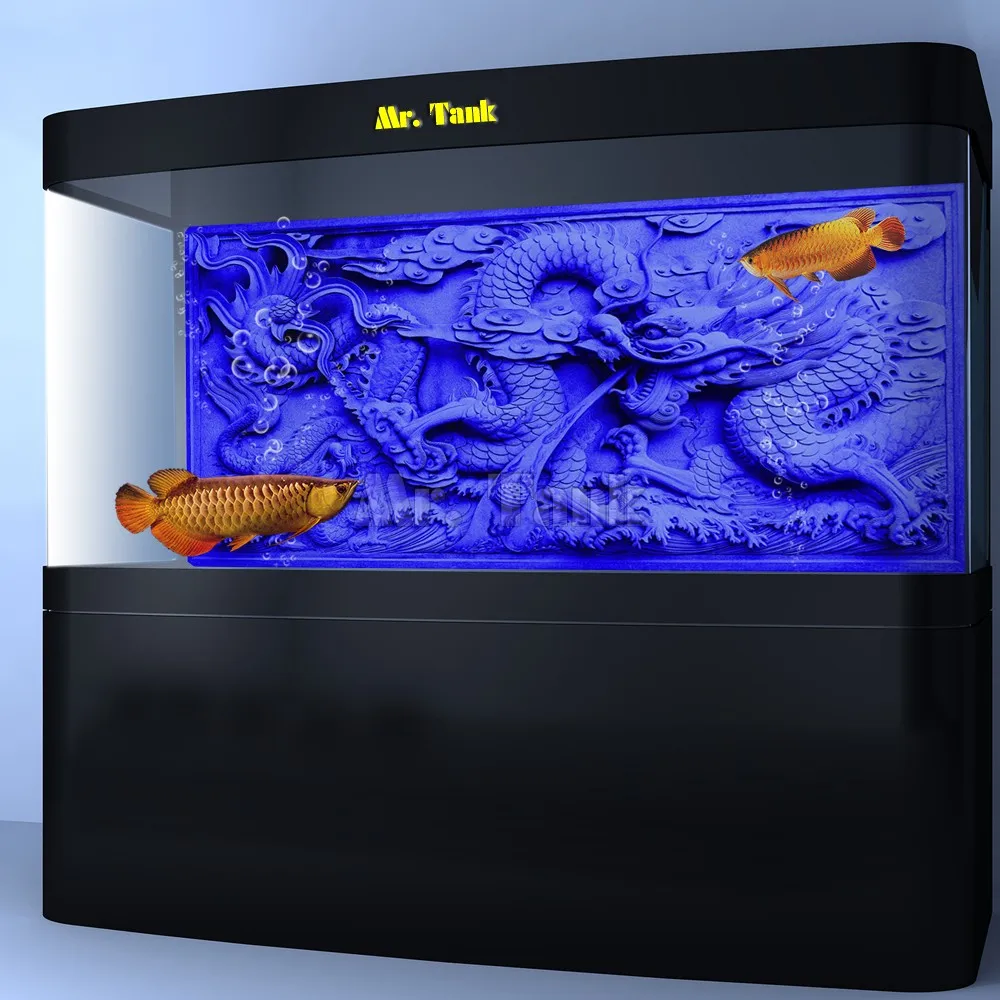 Aquarium Fish Poster - ขนาดที่กำหนดเอง Aquarium พื้นหลังโปสเตอร์ Self-Adhesive Blue โล่งอกมังกรคู่