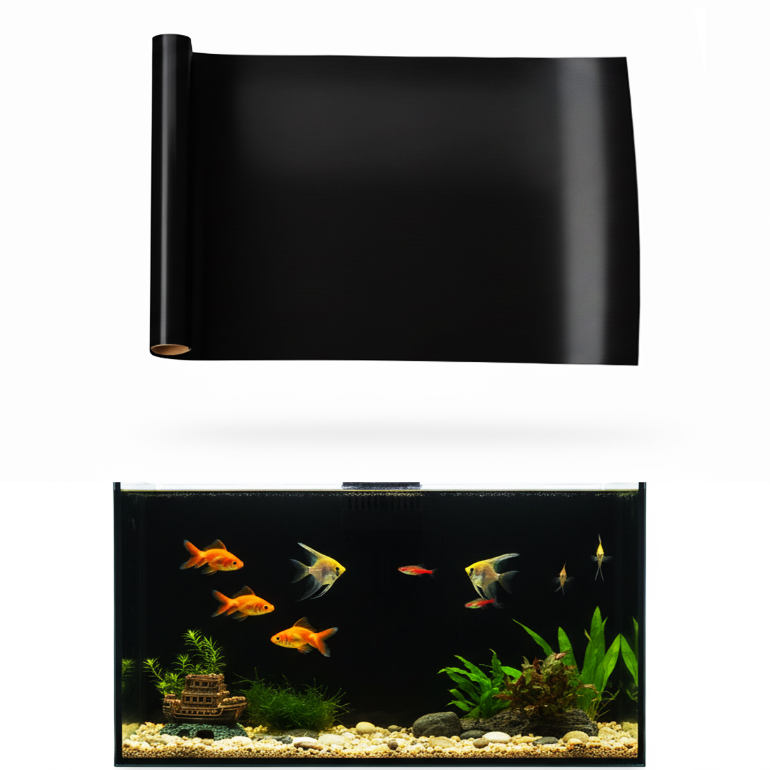 Aquarium Fish Poster - ฉากหลังตู้ปลาแบบติดด้วยไฟฟ้า สีดำขาว วอลเปเปอร์ติดตู้ปลา ฉากหลังตู้ปลา โปสเตอร์ตู้ปลา