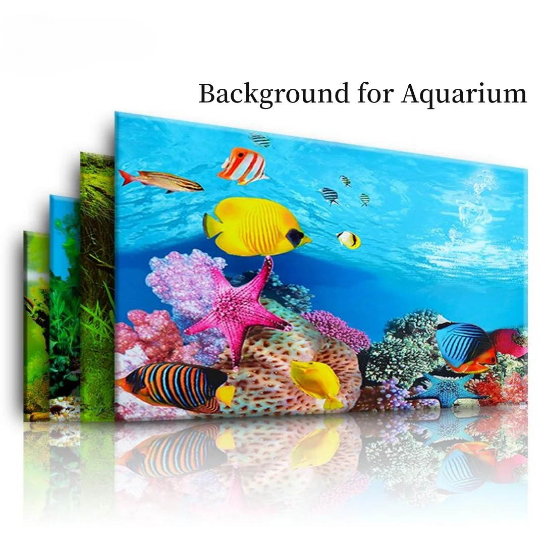 Aquarium Fish Cartoon - พื้นหลัง Aquarium 3D สติกเกอร์โปสเตอร์ตกแต่งถังปลา Ocean พืชสองด้านภูมิทัศน์