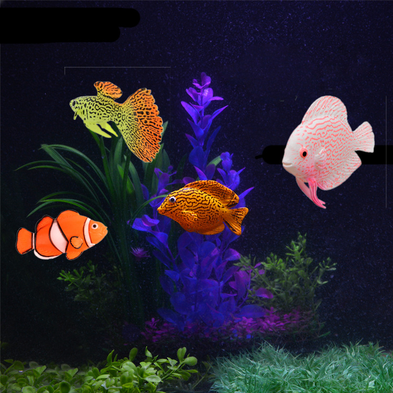 Aquarium Fish Glow In The Dark - ปลาซิลิโคนเรืองแสงในที่มืด ของตกแต่งตู้ปลา ปลาการ์ตูน ของประดับตกแต่งตู้ปลาทะเล