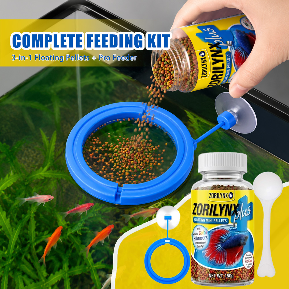 Aquarium Fish Vitamin - อาหารปลาเม็ดพร้อมชุดวงแหวนลอยน้ำสำหรับปลาเบต้า ปลาทอง ปลาเขตร้อน ชุดเสริมสีธาตุอาหาร ZORILYNX Plus